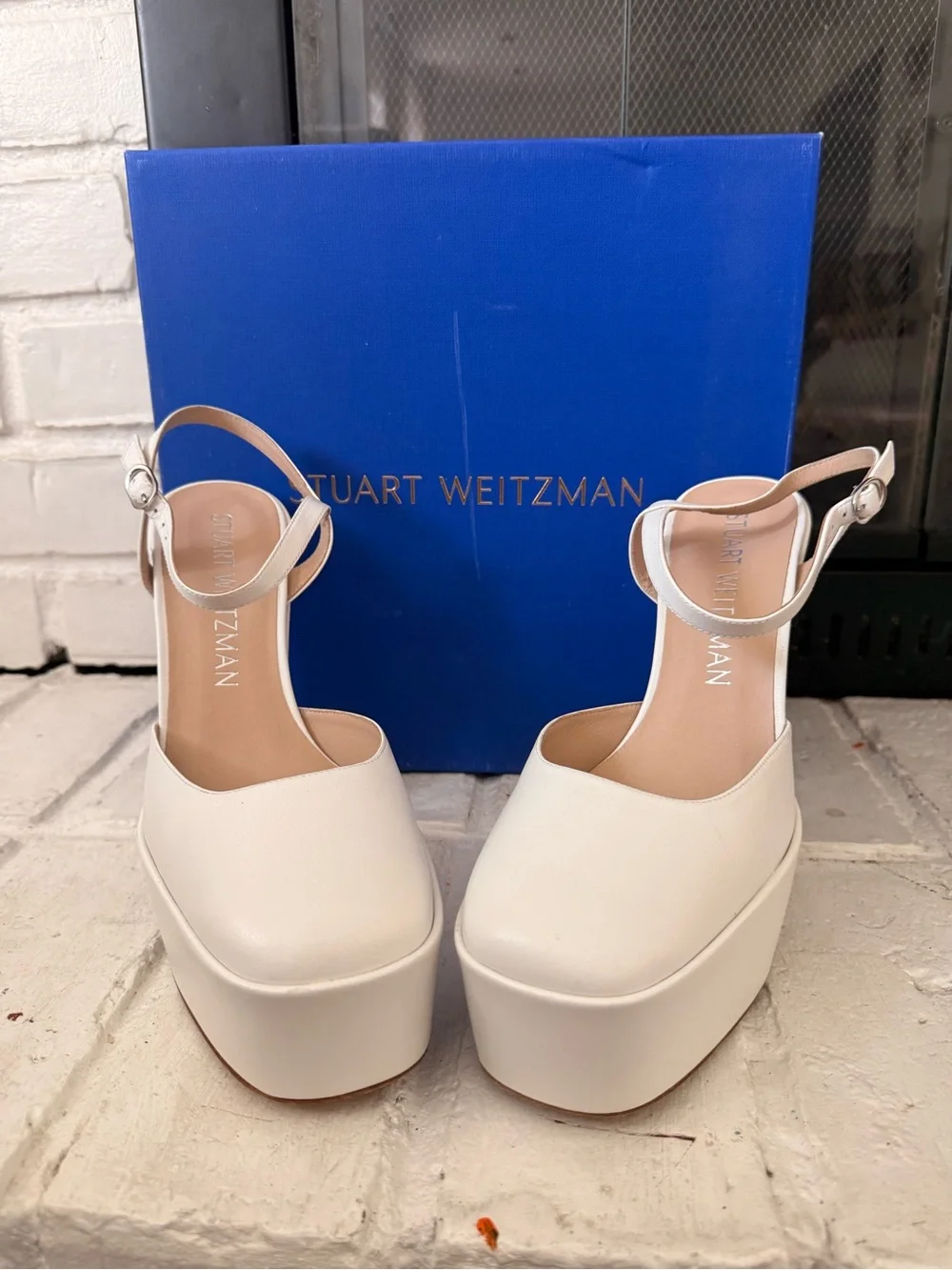 Stuart Weitzman Cream Platform Block Heel Sandals